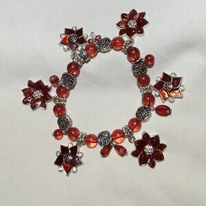 Vintage Hand Crafted Poinsetta Beaded Bracelet